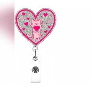 Sparkley‎ Heart Cat Badge Holder Retractable Clip Badge Reel Cute ID